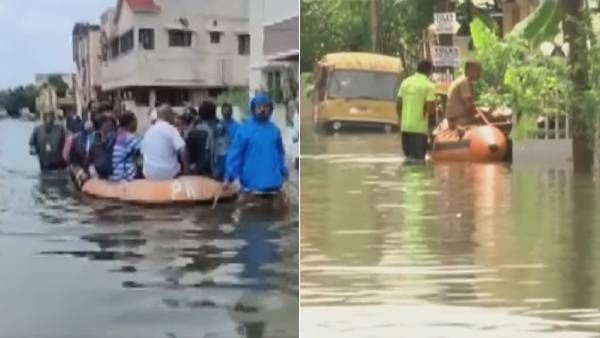 வெள்ளத்தில் மூழ்கிய சென்னை புறநகர்.. ஏரியாவுக்கு மீட்க சென்ற படகுகள்! வீடுகளில் இடுப்பளவு நீர்