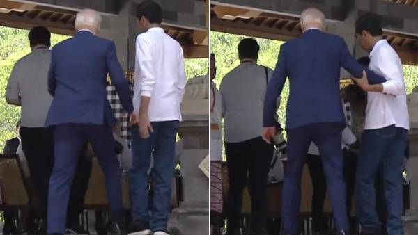 படிக்கட்டில் தடுமாறி விழப்போன ஜோ பைடன்.. தாங்கி பிடித்த இந்தோனேசியா தலைவர்.. ஜி20 மாநாடு வீடியோ