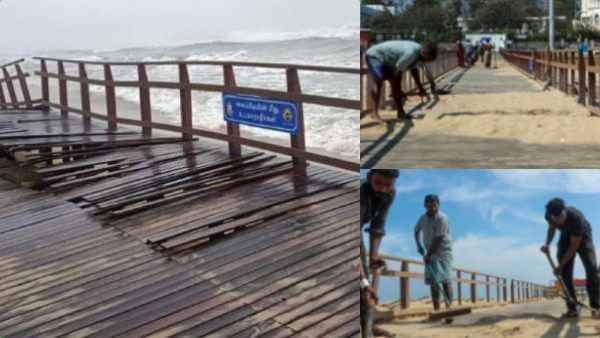 மாண்டஸ் புயல் புரட்டி போட்ட மெரினா மரப்பாலம்.. உடைந்த மரக்கட்டைகள்.. இப்போ எப்படி இருக்கு தெரியுமா?