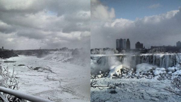 இப்படி கூட நடக்குமா.. அப்படியே உறைந்து போன நயாகரா நீர்வீழ்ச்சி! அமெரிக்காவை வதைக்கும் குளிர்