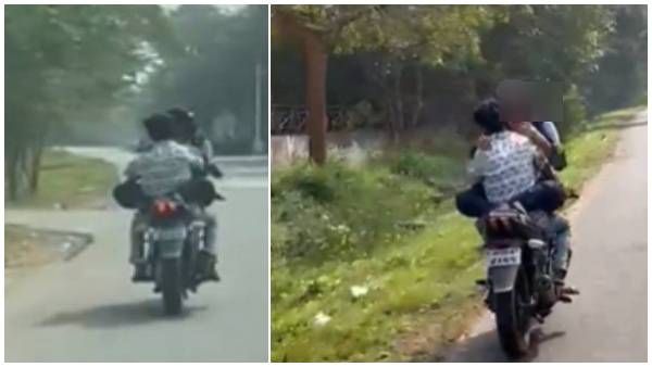 எப்புட்றா..பெட்ரோல் டேங்கில் காதலியை உட்கார வைத்து.. நடுரோட்டில் முகம் சுளிக்க வைத்த காதல் ஜோடி!