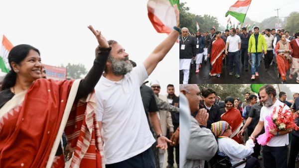 கருப்பு + சிவப்பு புடவையில்.. அட யாருன்னு பாருங்க.. பாரத் ஜோடோ யாத்திரையில் ட்விஸ்ட்.. என்ன நடந்தது?