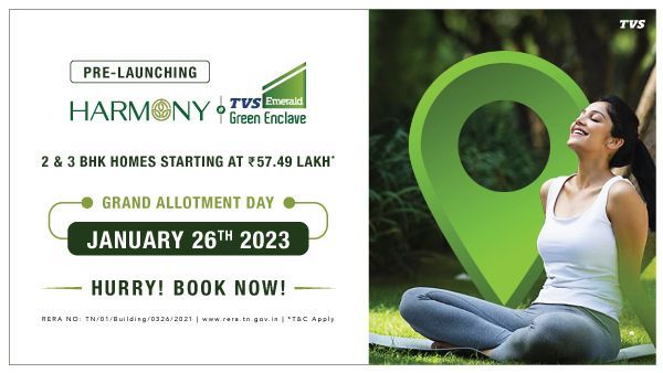 சென்னையில் சொந்த வீடு.. கனவை நினைவாக்கும் TVS எமரால்டு! சூப்பர் விலையில்.. செம வசதிகளுடன்