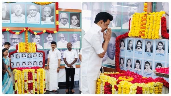 மொழிப்போர் தியாகிகள் வீரவணக்க நாள்.. முதல்வர் மு.க.ஸ்டாலின் மலர்தூவி மரியாதை!