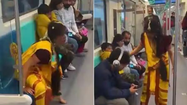 லகலகலக.. திடீரென மெட்ரோ ரயிலில் ஏறிய 'சந்திரமுகி'.. பயந்து ஓடிப்போன பயணிகள்.. இது ஒரு கலகலகல வீடியோ!