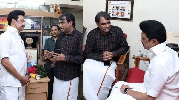 ரங்கராஜ் பாண்டே கையை இறுக்கமாகப் பற்றி உருக்கமாக ஆறுதல் சொன்ன முதல்வர் ஸ்டாலின்!