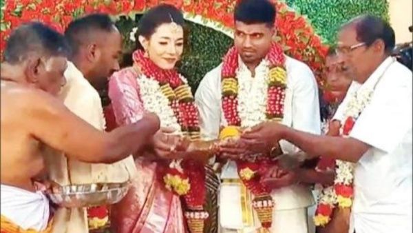 கடல் கடந்த காதல்..மாப்பிள்ளைக்கு தஞ்சை-பொண்ணுக்கு கஜகஸ்தான்..தமிழ்முறைப்படி திருமணம்..சுவாரசிய தகவல்