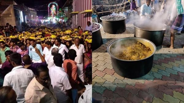 வடக்கம்பட்டி முனியாண்டிக்கு 2500 கிலோ பிரியாணி படையல்..அண்டா அண்டாவாக பிரசாதம்
