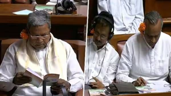 கர்நாடகாவில் பட்ஜெட் தாக்கல் செய்த பாஜக அரசு..காதில் பூ வைத்து வந்த காங்.எம்எல்ஏக்கள்..ஏன் தெரியுமா?