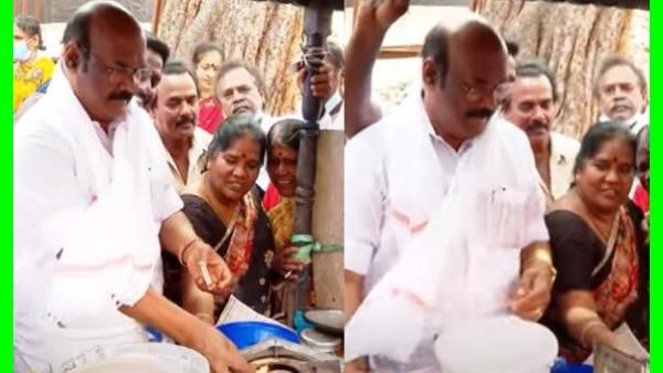 அடுப்பே பற்ற வைக்காமல் தோசை சுட்ட ஜெயக்குமார்.. ஒரே ஆரவாரம்.. பூரித்த கடைக்கார பெண்.. இதாங்க ட்ரெண்ட்