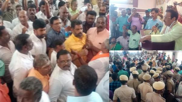 பேனரில் சாமி இல்லை.. களேபரமான அறநிலையத்துறை கருத்துகேட்பு கூட்டம்.. சுகிசிவம் பேச்சுக்கு எதிர்ப்பு