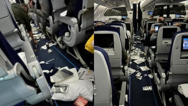 நடுவானில் குலுங்கிய விமானம்..பறந்த காகிதங்கள், உணவு பொருட்கள்.. பீதியில் உறைந்த பயணிகள்! திக் திக்