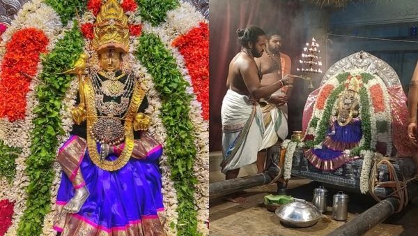 நோய்களில் இருந்து மக்களை காக்க..சமயபுரம் மாரியம்மன் பச்சை பட்டினி விரதம்..பூக்களால் அர்ச்சனை