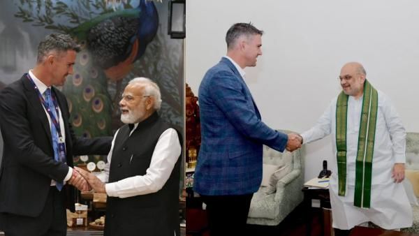 நேற்று அமித்ஷா.. இன்று மோடி.. பிரதமரின் தோளில் கைவைத்து பாராட்டிய பீட்டர்சன்.. ஓ காரணம் இதுதானாம்