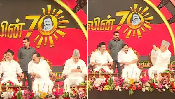 செல்போனில் வளைத்து வளைத்து கிளிக் செய்த பரூக் அப்துல்லா! கெத்தாக போஸ் கொடுத்த துரைமுருகன்!