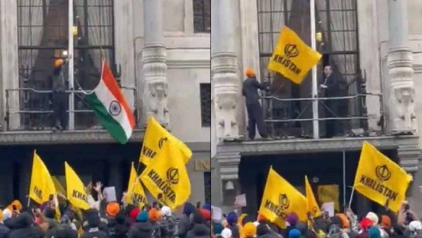 பெரும் பதற்றம்! பிரிட்டனில் உள்ள இந்திய தூதரகத்தில்.. மூவர்ணக் கொடியை அகற்றிய காலிஸ்தான் ஆதரவாளர்கள்