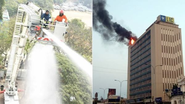 சென்னை எல்ஐசி 15வது மாடியில் பற்றி எரிந்த பெயர் பலகை.. தீ அணைக்க உதவிய ஏரியல் வெய்கிள்! அப்படினா?