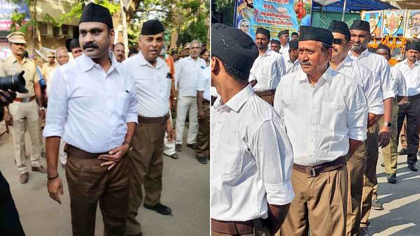 கவனிச்சீங்களா? காக்கி பேண்ட்.. வெள்ளை சட்டை! சீருடையுடன் ஆர்எஸ்எஸ் பேரணியில் எல்.முருகன், எச்.ராஜா