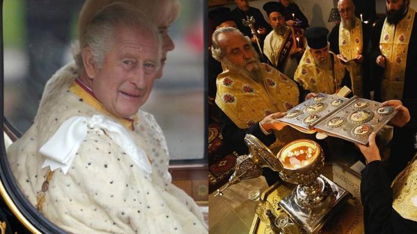 மன்னராவதற்கு முன்பு.. தங்க இழை கொண்ட திரைக்கு பின்பு.. சார்லஸுக்கு தேய்க்கப்படும் புனித எண்ணெய்