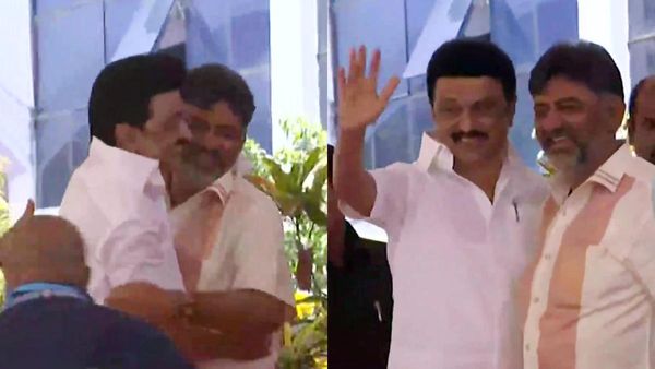 பார்த்ததுமே ஒரே பூரிப்பு! பதவியேற்பு விழாவில் ஸ்டாலினை ஆரத்தழுவி வரவேற்ற டிகே சிவக்குமார்-உற்சாகம்