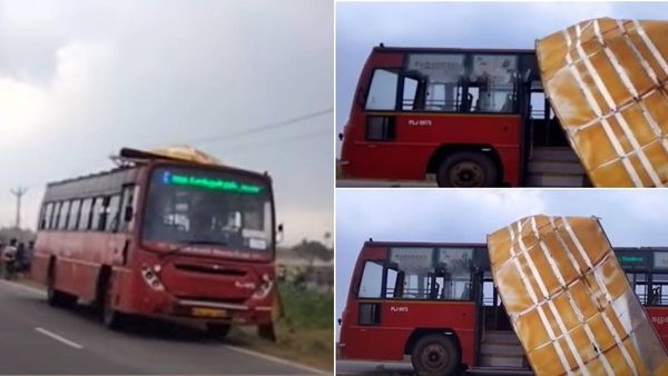 சுழன்றடித்த சூறைக்காற்று.. திடீரென பறந்த அரசு பஸ்சின் மேற்கூரை.. பதறி அலறிய மக்கள்! ஒரே பரபரப்பு