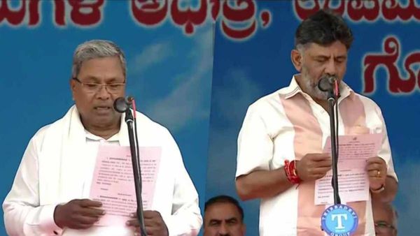 கர்நாடகா முதல்வராக சித்தராமையா பதவியேற்பு! து.முதல்வரான டிகே சிவக்குமார்- 8 பேர் அமைச்சர்களாகினர்