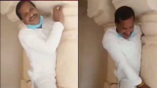 கோயில் தூண்களுக்கு நடுவே சிக்கிய பாஜக எம்எல்ஏ! 