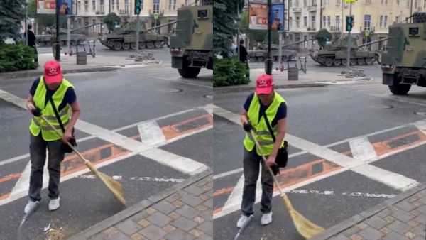 சுற்றிலும் சூழ்ந்த பீரங்கிகள்! ரஷ்ய துப்புரவு பணியாளர் என்ன செய்தார் தெரியுமா.. உலகை உலுக்கிய காட்சி