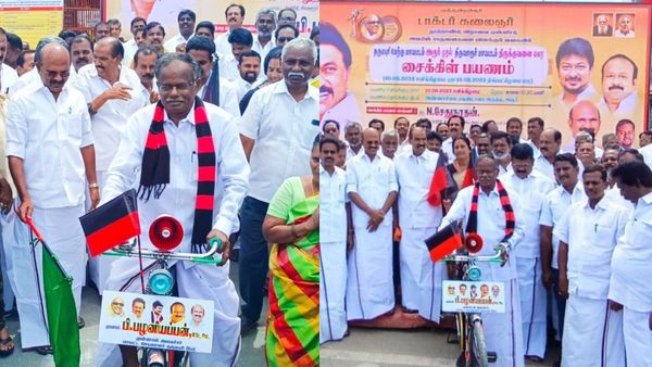 தர்மபுரி டூ திருவாரூர் வரை சைக்கிள் பயணம்! திமுக தொண்டரை வழியனுப்பி வைத்த பழனியப்பன்! கருணாநிதி 100!