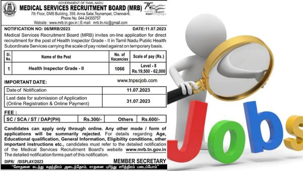 தமிழ்நாட்டில் ஹெல்த் இன்ஸ்பெக்டர் வேலை.. இன்டர்வியூ இல்லை..1066 பணியிடங்கள்.. சம்பளம்: ரூ.62,000/-