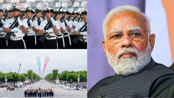 பிரான்ஸ் தேசிய தின விழாவில் பிரதமர் மோடி! அசத்தலான வரவேற்பு! இருநாட்டு வீரர்கள் அணிவகுத்து மரியாதை