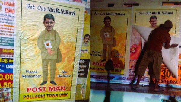 பொள்ளாச்சி வழியாக பழனி செல்லும் ஆளுநர்! ''கெட் அவுட் போஸ்ட் மேன்'' என போஸ்டர்கள் ஒட்டிய திமுக!