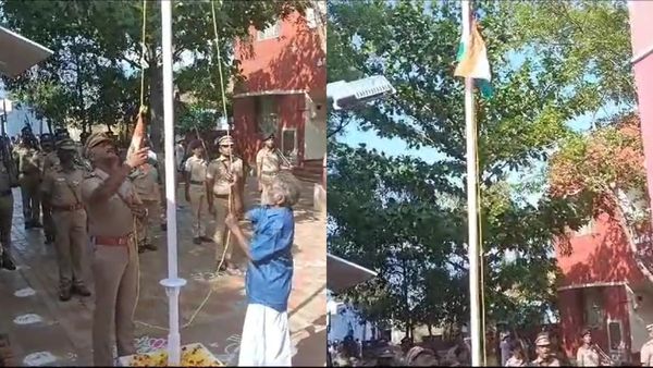 தென்காசி போலீஸ் ஸ்டேஷனில் கொடியேற்றிய துப்புரவு ஊழியர்! அழைத்து கவுரவித்த இன்ஸ்பெக்டர்!