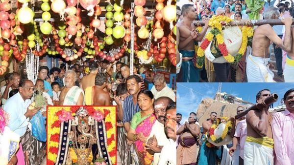 ஜொலித்த திருச்சி மலைக்கோட்டை உச்சிப்பிள்ளையார்.. 75 கிலோ பிரம்மாண்ட கொழுக்கட்டை படையல்