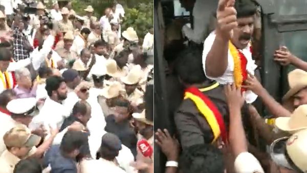 காவிரி: கர்நாடகா பந்த்- முதல்வர் ஸ்டாலின் படம் மீது கையை அறுத்து ரத்தம் பீய்ச்சி...