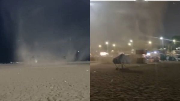 சென்னை மெரினாவில் திடீரென வானுயரம் எழுந்த சுழல் காற்று.. கும்மிருட்டில் சுழன்ற மணல்! அலறிய மக்கள்