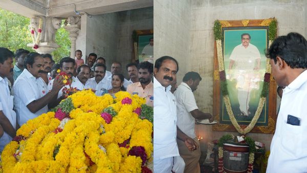 அதிமுக மாஜி அமைச்சர் வெங்கடாசலம் நினைவுநாள்! தேங்காய் உடைத்து தீபாராதனை காட்டிய அமைச்சர் மெய்யநாதன்!