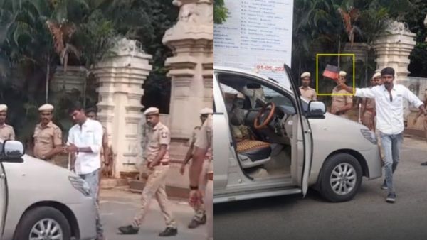திமுக கொடியுடன் வந்த காரை மறித்த போலீசார்! ஆளுநர் பங்கேற்கும் விழாவிற்கு கொடியை அகற்றிய பிறகே அனுமதி