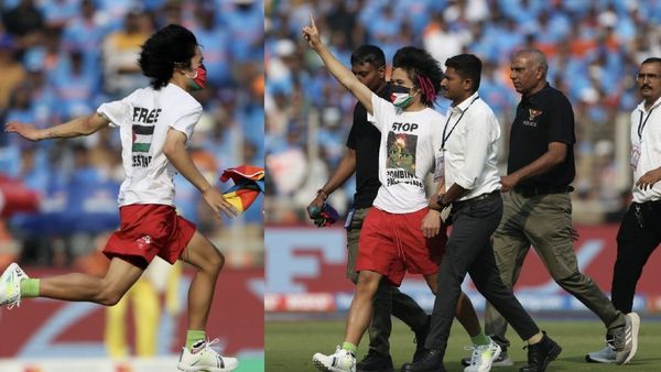 உலகக் கோப்பை கிரிக்கெட் பைனல்.. திடீரென மைதானத்துக்குள் அத்துமீறி குதித்த பாலஸ்தீன ஆதரவாளர் கைது!