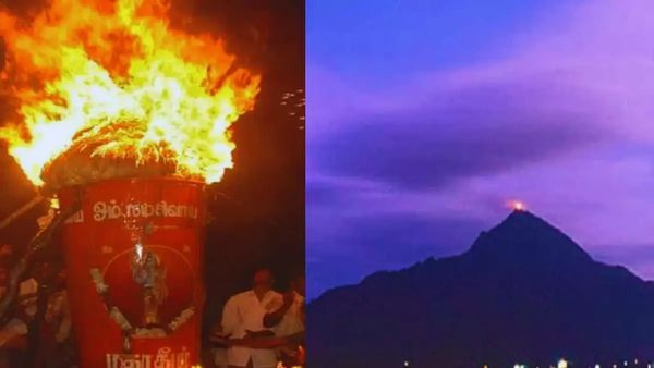 கார்த்திகை தீபம்.. திருவண்ணாமலை மலை மீது ஒளிர்ந்த மகாதீபம் .. அண்ணாமலையாருக்கு அரோகரா முழக்கம்