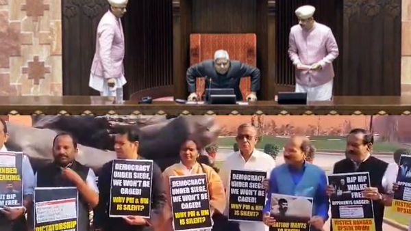 14 பேர் சஸ்பெண்ட்-லோக்சபா, ராஜ்யசபா முடக்கம்-நாடாளுமன்ற வளாகத்தில் எதிர்க்கட்சி எம்பிக்கள் போராட்டம்