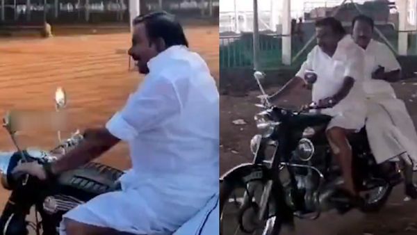 வேட்டியை மடிச்சு கட்டிட்டு... புல்லட் பைக்கில் பறந்த அமைச்சர் கே என் நேரு.. எங்கே போகிறார் பாருங்க