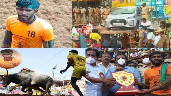 பாலமேடு ஜல்லிக்கட்டு.. வாடிவாசலை தாண்டிய காளைகள்.. 14 காளைகளை அடக்கிய பிரபாகரன்.. கார் பரிசு