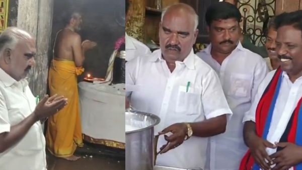 கோயிலில் பிரார்த்தனை செய்து பிரசாரத்தை தொடங்கிய செஞ்சி மஸ்தான்.. டீ போட்டு வாக்கு சேகரித்தார்