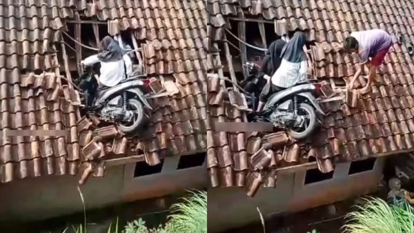 எங்க கொண்டு விட்டுருக்க பார்த்தியா? வீட்டின் மேற்கூரையில் லேண்ட் ஆன ஸ்கூட்டி! கலாய்த்த நெட்டிசன்ஸ்