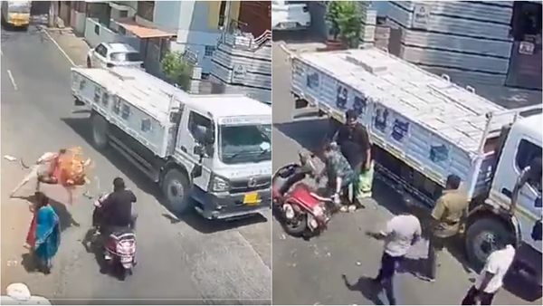 பெங்களூரில் பூம்பூம் மாடு முட்டியதால் லாரிக்கு அடியில் விழுந்த இளைஞர்.. நொடிப்பொழுதில் நடந்த அதிசயம்