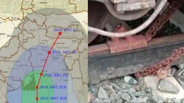 கடுமையான புயலாக கரையை கடந்த ரெமல்.. ரயில் சக்கரங்களை சங்கிலி போட்டு கட்டி வைத்த ஊழியர்கள்