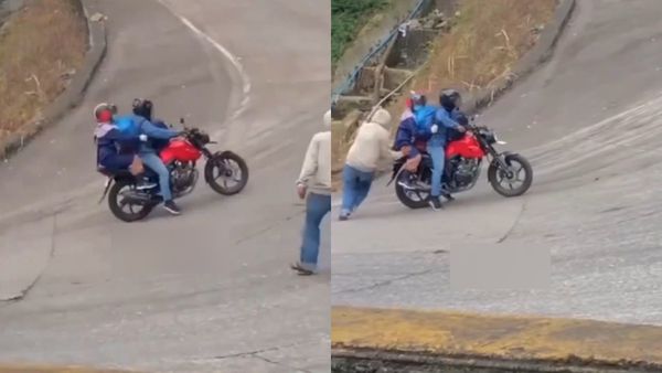 மலை சாலையில் பைக்கில் போனவர் தவறி விழப்போன நிலையில்.. சட்டென கடவுள் போல் வந்த நபர்.. பாருங்க