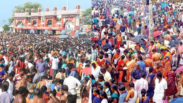 இன்று ஆடி அமாவாசை! ராமேஸ்வரத்தில் குவிந்த பக்தர்கள்.. அக்னி தீர்த்தத்தில் நீராடி தர்ப்பணம்