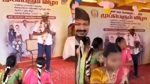 என்னதான் ஆச்சு பள்ளிக் கல்வித் துறைக்கு? திமுக எம்எல்ஏவுக்கு மாலை கிரீடம்..நடனமாடி பூ தூவிய மாணவிகள்